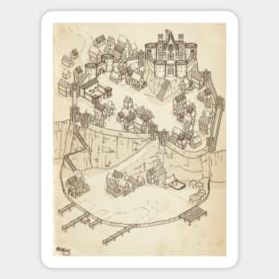 Medieval Castle Village - Ink on Paper Sticker